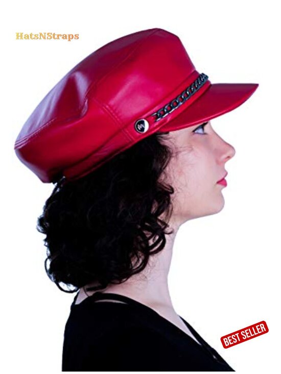 Genuine Sheepskin Leather Women\'s Newsboy Cap Adjustable